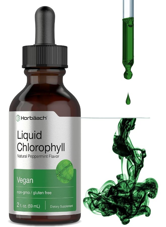 Horbäach Liquid Chlorophyll | 2 oz | Vegan, Non-GMO, and Gluten Free Formula | Natural Peppermint Flavor - Image 1