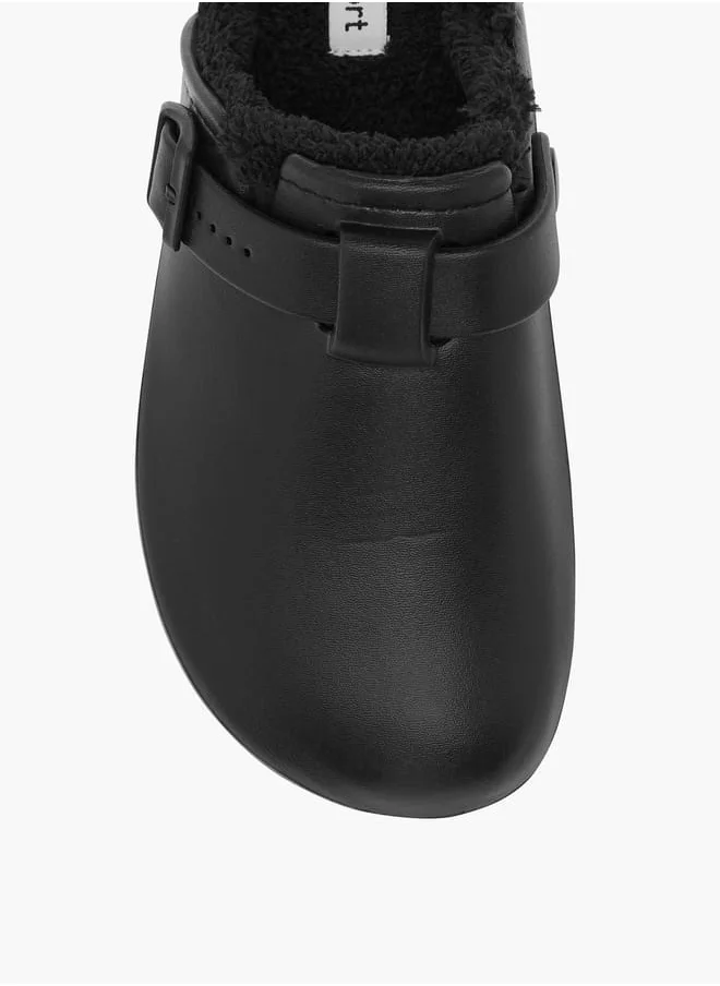 لو كونفورت Women Solid Bedroom Mules with Fur Accent and Buckle Detail