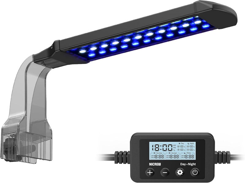 NICREW ضوء حوض السمك البحري القابل للتثبيت، ضوء حوض سمك المياه المالحة لأحواض الشعاب المرجانية مع مؤقت LCD، وضعين للإضاءة - Image 1