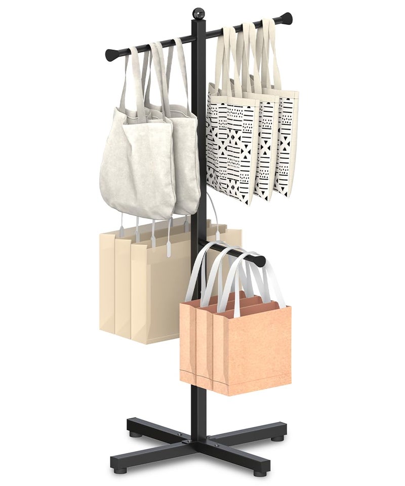 Ansionsol 42-48 Inch Adjustable Height Shopping Bag Rack, Heavy Duty Metal T-shaped Grocery Bag Holder for Retail Stores, Large Bag Display Stand for Malls,Vendor,Boutique,Trade Show, 4 Arms,Black - Image 1