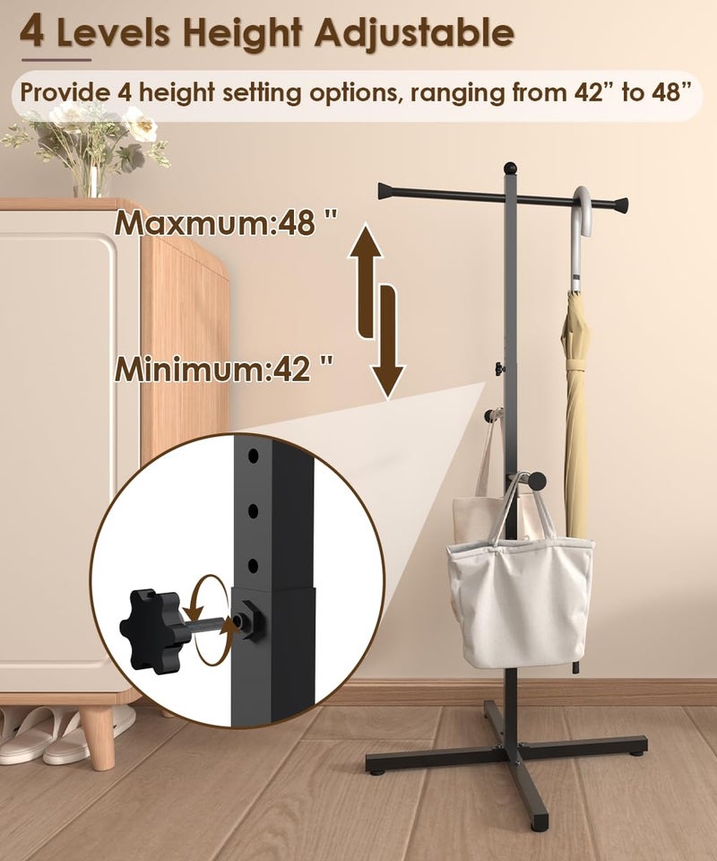 Ansionsol 42-48 Inch Adjustable Height Shopping Bag Rack, Heavy Duty Metal T-shaped Grocery Bag Holder for Retail Stores, Large Bag Display Stand for Malls,Vendor,Boutique,Trade Show, 4 Arms,Black - Image 3