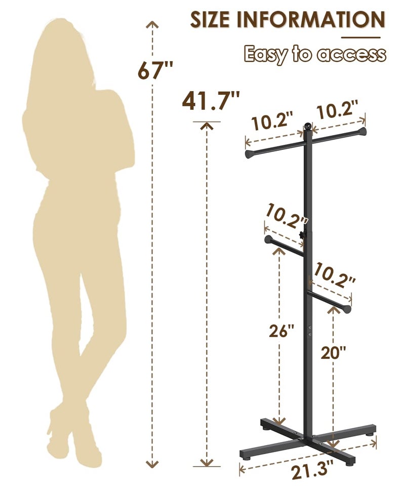 Ansionsol 42-48 Inch Adjustable Height Shopping Bag Rack, Heavy Duty Metal T-shaped Grocery Bag Holder for Retail Stores, Large Bag Display Stand for Malls,Vendor,Boutique,Trade Show, 4 Arms,Black - Image 4