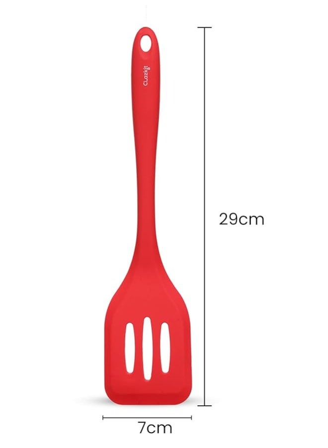 Clazkit YH-551 Premium Silicone Turner Spatula/Slotted Spatula, Ultra Flexible, Hygienic One Piece Design, Non Stick Kitchen Utensil for Dosa, Paratha, Pancakes, Wok, 29cm,Red - Image 4
