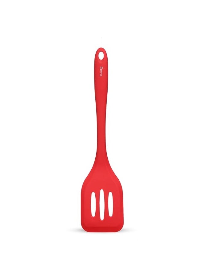 Clazkit YH-551 Premium Silicone Turner Spatula/Slotted Spatula, Ultra Flexible, Hygienic One Piece Design, Non Stick Kitchen Utensil for Dosa, Paratha, Pancakes, Wok, 29cm,Red - Image 1