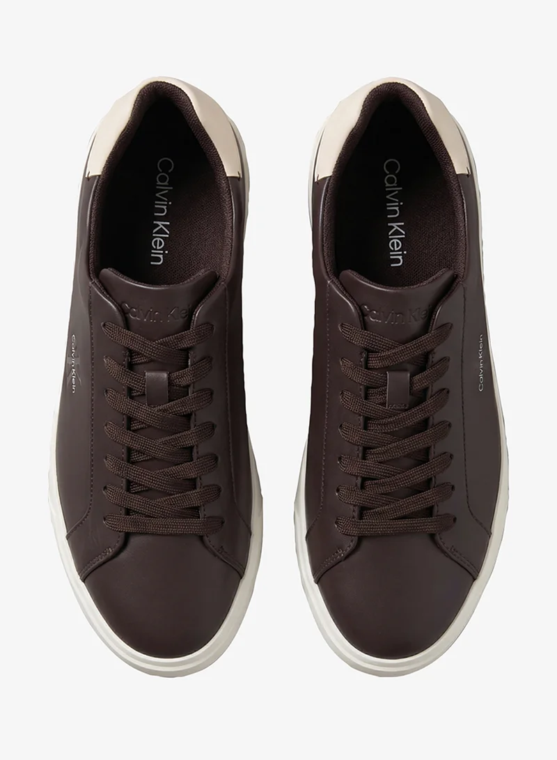 Calvin Klein Bordeaux/Light Cashew/Marshmallow Low Profile Leather Cupsole Sneakers for Men | Best Price UAE