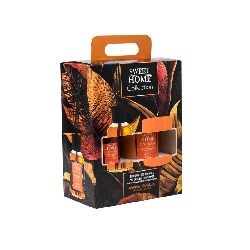 Sweet Home عطر المنزل الحلو 100 مل + شمعة زجاجية 280 جرام (برتقال وقرفة) | مجموعة عطرية دافئة وجذابة للمنزل | تجربة عطرية طويلة الأمد | هدية أنيقة للمنزل والمكتب - Image 2