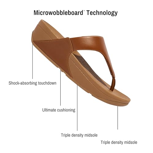 FitFlop Women's Lulu Toe Post Leather Flip Flop Sandals - Ergonomic Microwobbleboard Cushioning, Slip-Resistant Sole - Light Tan, 10 - Image 3
