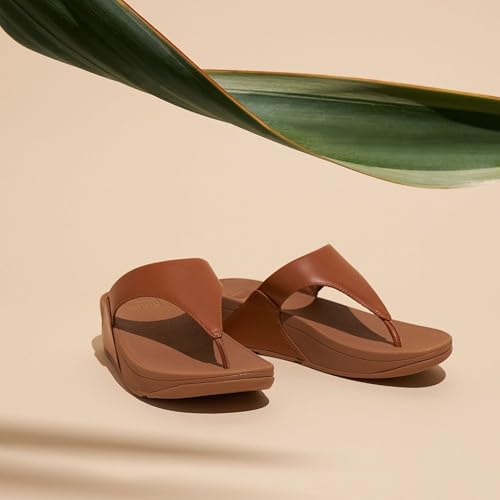 FitFlop Women's Lulu Toe Post Leather Flip Flop Sandals - Ergonomic Microwobbleboard Cushioning, Slip-Resistant Sole - Light Tan, 10 - Image 4