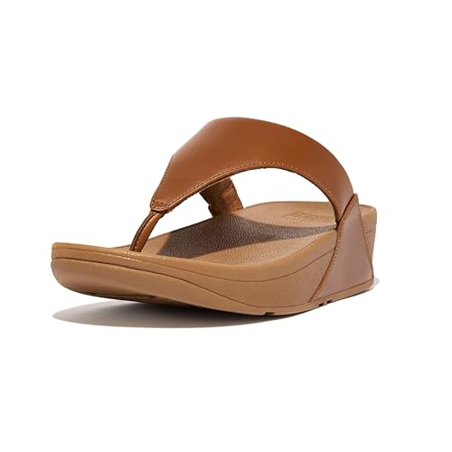 FitFlop Women's Lulu Toe Post Leather Flip Flop Sandals - Ergonomic Microwobbleboard Cushioning, Slip-Resistant Sole - Light Tan, 10 - Image 1
