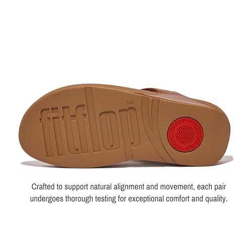 FitFlop Women's Lulu Toe Post Leather Flip Flop Sandals - Ergonomic Microwobbleboard Cushioning, Slip-Resistant Sole - Light Tan, 10 - Image 2