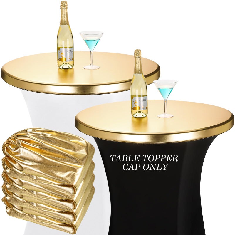 Breling 4 Pcs Gold Cocktail Table Topper Cap Stretch Spandex Tablecloth for Round Table Elastic Tablecloth for Bar Pub Wedding Party Banquet 32 Inch - Image 2