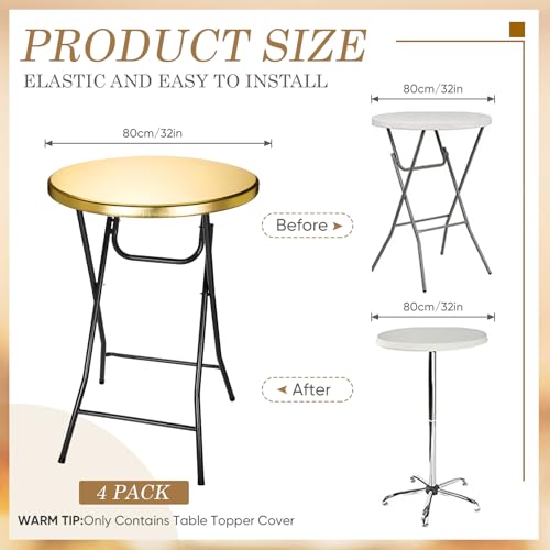 Breling 4 Pcs Gold Cocktail Table Topper Cap Stretch Spandex Tablecloth for Round Table Elastic Tablecloth for Bar Pub Wedding Party Banquet 32 Inch - Image 3