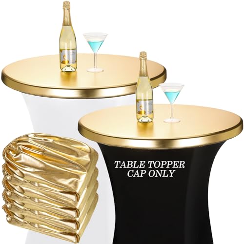 Breling 4 Pcs Gold Cocktail Table Topper Cap Stretch Spandex Tablecloth for Round Table Elastic Tablecloth for Bar Pub Wedding Party Banquet 32 Inch - Image 1