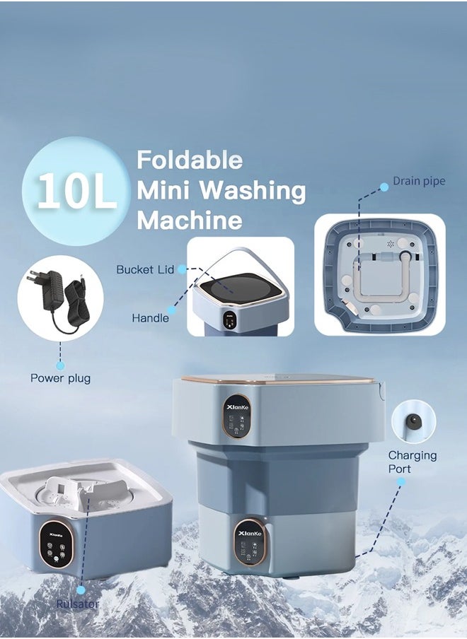 spa luxetique Portable Washing Machine, 10L Upgraded Large Capacity Foldable Mini Washing Machine, Small Washer for Baby Clothes, Underwear or Small Items, Apartment, Dorm,RV Travel laundry Gift Choice (Blue)  - Image 4