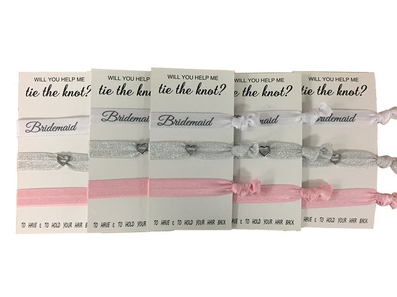 Infinity Collection Bridesmaid Hair Ties Bridesmaid Proposal Gifts5 Pack Pink Ribbon Hair Ties No Crease Elastics Handtied Ouchless Ponytail Holders Hair Band Bracelet Favors for Bachelorette Parties Bridal Showers