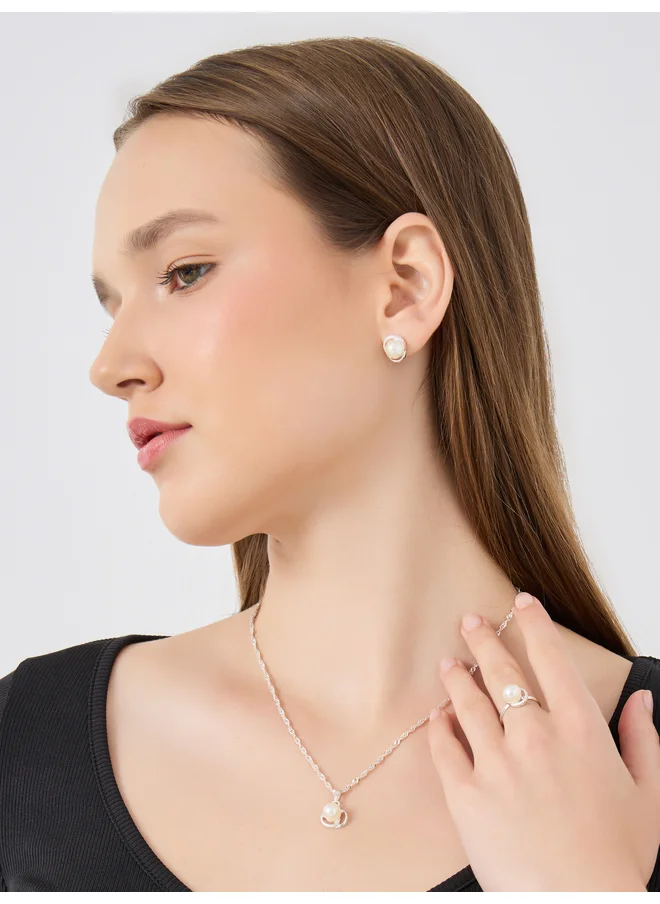 Styli Styli Faux Pearl Detail Ring, Earrings and Pendant Necklace Set