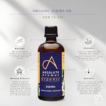 Absolute Aromas Organic Jojoba Oil 100ml in Glass Bottle Pure Natural Vegan and Cruelty Free - Image 3