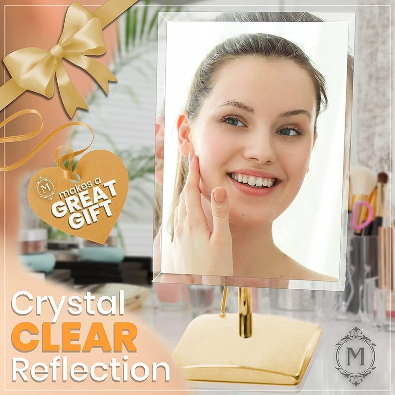 ميرورفانا مرآة كبيرة قائمة بذاتها من Mirrorvana - تصميم مشطوف مطلي بالذهب بدون إطار لطاولة البيع بالتجزئة والحمام وطاولة الزينة (9.8 بوصة × 7 بوصة) - Image 4