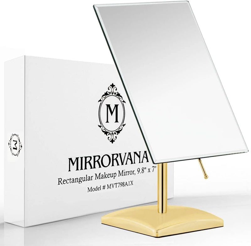 ميرورفانا مرآة كبيرة قائمة بذاتها من Mirrorvana - تصميم مشطوف مطلي بالذهب بدون إطار لطاولة البيع بالتجزئة والحمام وطاولة الزينة (9.8 بوصة × 7 بوصة) - Image 1