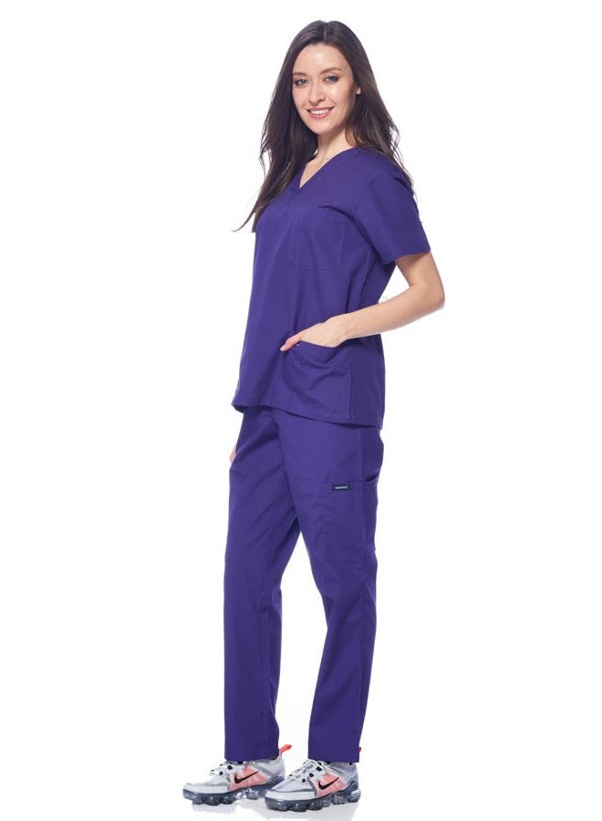 DAGACCI Women's and Men's Medical Scrubs Top and Pants Set, Purple, XL - Image 3