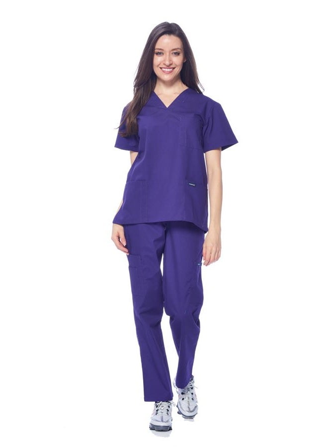DAGACCI Women's and Men's Medical Scrubs Top and Pants Set, Purple, XL - Image 2