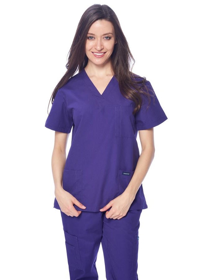 DAGACCI Women's and Men's Medical Scrubs Top and Pants Set, Purple, XL - Image 4