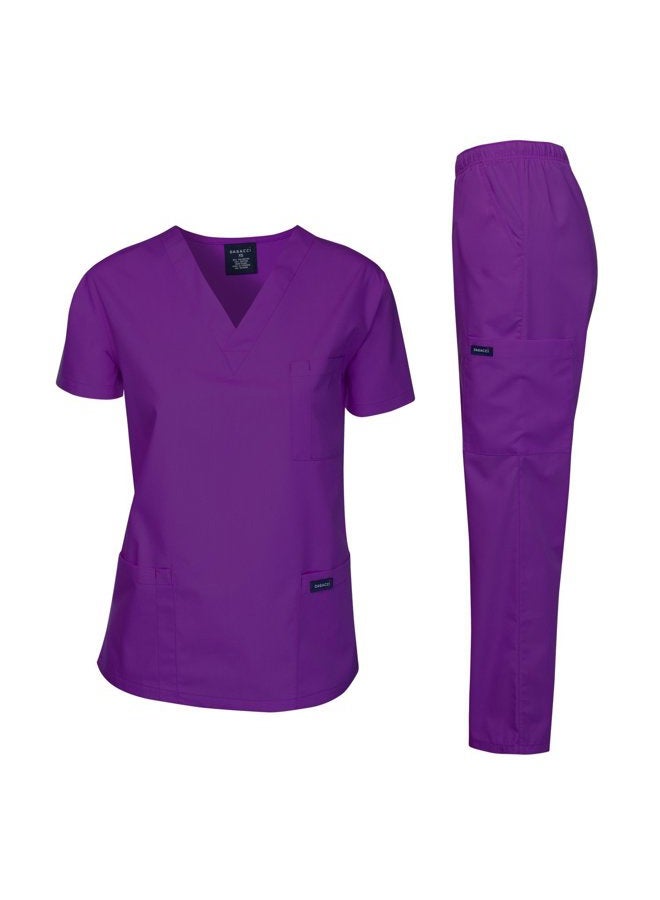 DAGACCI Women's and Men's Medical Scrubs Top and Pants Set, Purple, XL - Image 1