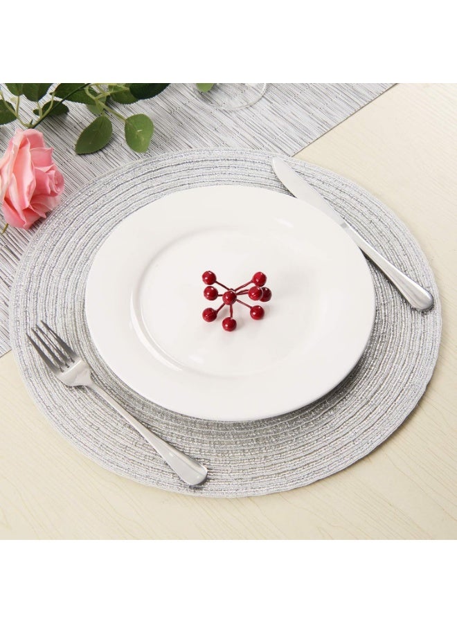 WinCheer Round Braided Placemats Set of 4, Woven Heat Resistant Washable Kitchen Table Mats with 4 Coasters for Dining Home Wedding Outdoor Party - Image 4