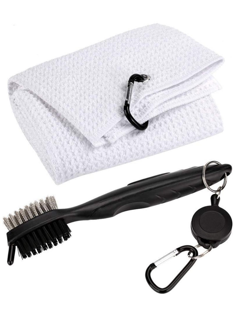 URbazaar Golf Towel and Brush Kit, Golf Towel with Carabiner, Golf Club Brush Groove Cleaner for Golf Accessories white