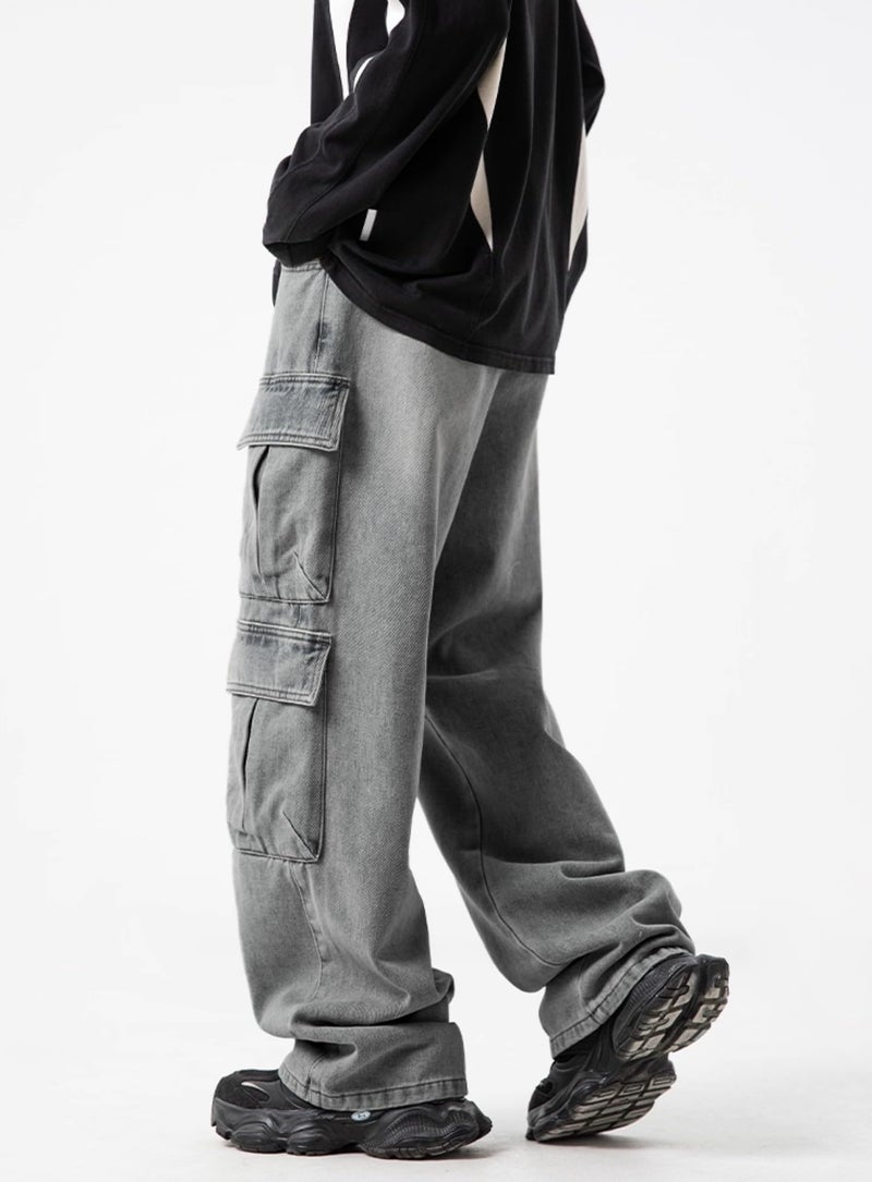 FantasyGears Mens Baggy Jeans for Men Women Y2k Skater Vintage Plain Pants Multiple Pockets Casual Wide Leg Loose Fit Cargo Denim Jeans - Image 5