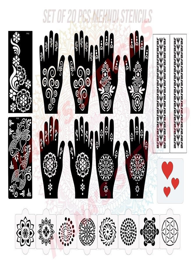 Ivana's Set of 20 Pcs Combo Pack, Reusable Henna Stickers Latest Mehandi Design Stencils For Girls, Women, Kids & Teen, D-2060 - Image 1
