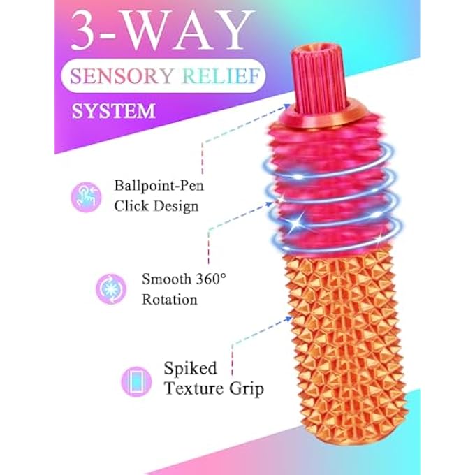 Efilra 2Pcs Pain Stim Fidget Toys for Adults, 3 in 1 Little Spiky Fidget Ouchies Toys - Rotating/Spiky/Click-Press, Pain Stimming Tool Sensory Toys for Anxiety ADHD Autism Office Travel Classroom - Image 2