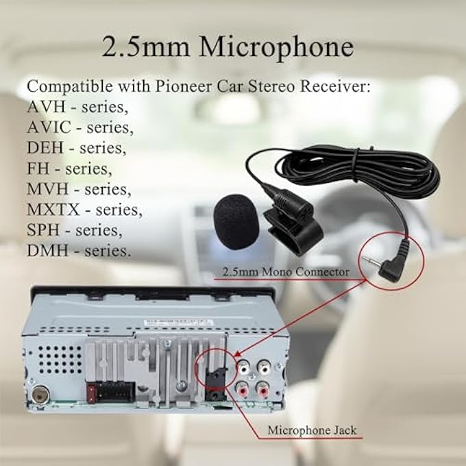 rayihni 25Mm Plug Microphone Compatible Replacement For Pioneer Avh Avic Fh Deh Dmh Sph Mvh Mxtx Series Head Unit Receiver  External Mic For Clear Audio And HandsFree Communication - Image 5