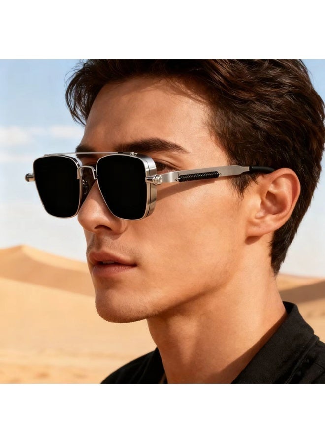 Gecomo Premium Steampunk Glasses | Silver Square Metal Frame | Stylish Unisex Eyewear for Outdoor Sports | Versatile & Suitable for Daily Wear - Image 2