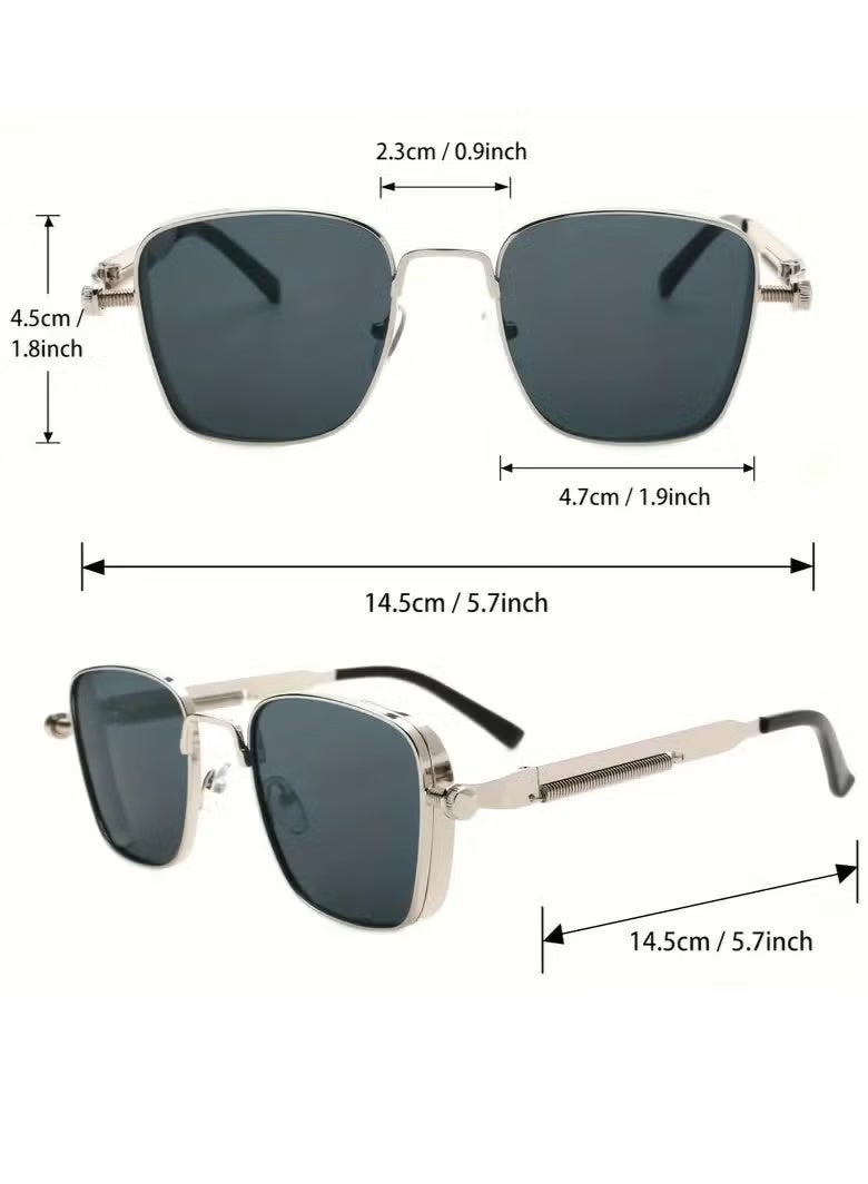 Gecomo Premium Steampunk Glasses | Silver Square Metal Frame | Stylish Unisex Eyewear for Outdoor Sports | Versatile & Suitable for Daily Wear - Image 4