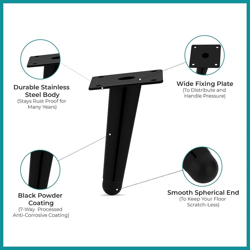 QZibeva Pack 4 Pcs 6 Inch Vintage Black Tapered Metal Legs for Sofa Furniture Cupboard Mounting Screw Include - Image 3