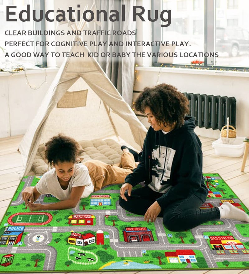 Yincimar Kids Playroom Rug City Life Playmat Kids Rug for Hot Wheels Car 5.2'x3'3" City Map Traffic Road Learning Educational Area Rug Carpet for Children Bedroom Nursery Room Game - Image 5