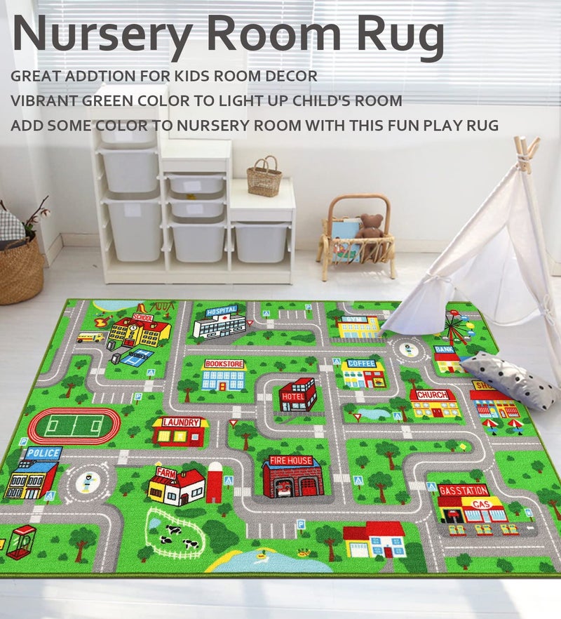 Yincimar Kids Playroom Rug City Life Playmat Kids Rug for Hot Wheels Car 5.2'x3'3" City Map Traffic Road Learning Educational Area Rug Carpet for Children Bedroom Nursery Room Game - Image 2