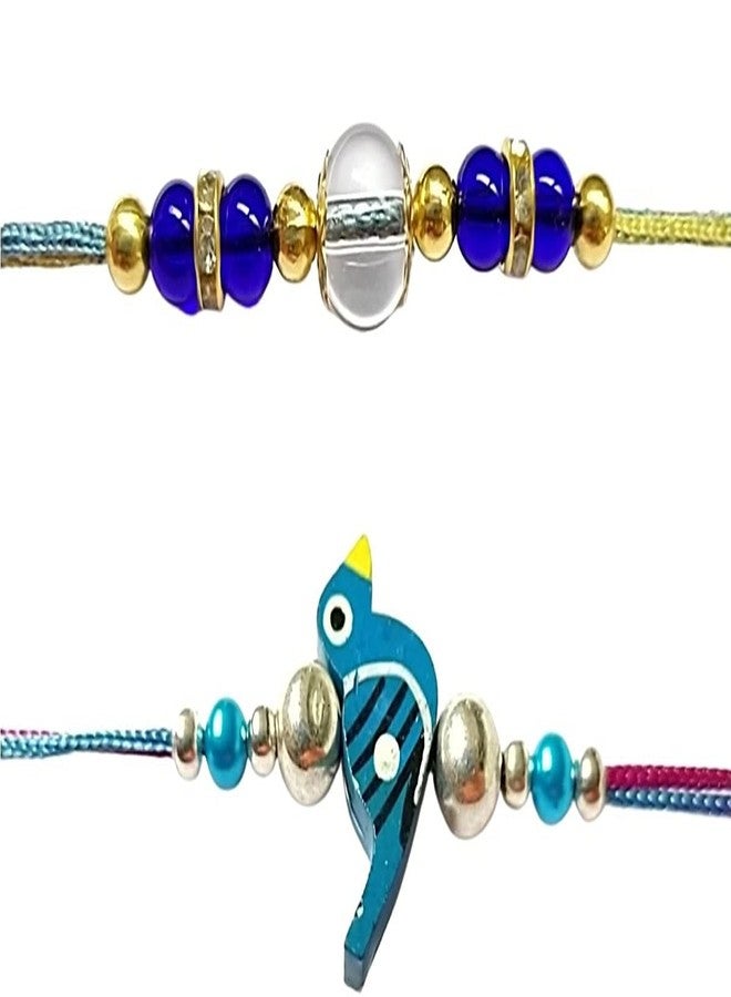KRISHNA Rakhi for brother bhaiya kids designer rakhi for rakshabandhan with wooden bird and fancy glass beads rakhi envoirnment eco friendly combo set - Image 2