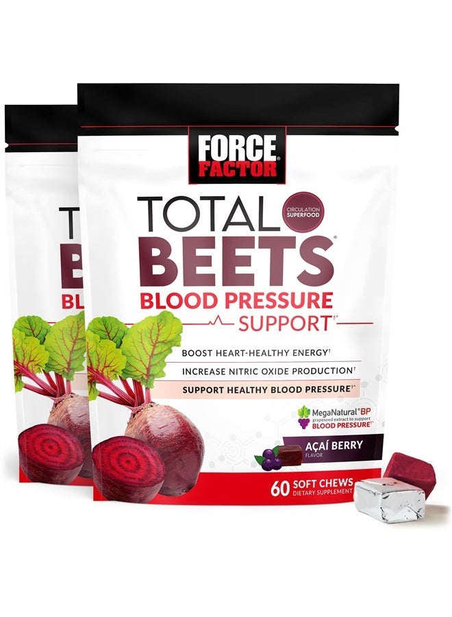 FORCE FACTOR Total Beets Blood Pressure Support Supplement, Beets Supplements with Beets Powder, Great-Tasting Beets Chewables for Heart-Healthy Energy, and Increased Nitric Oxide, 120 Chews, 2-Pack - Image 1