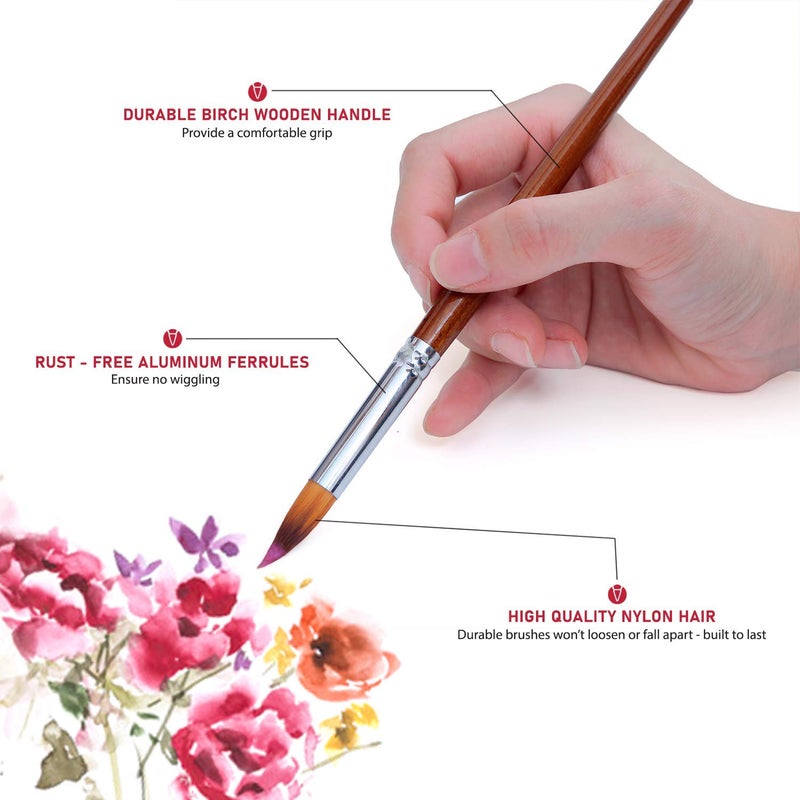 AmigozZ - 13pcs Pointed-Round Wooden Handle Nylon Hair Artist Paintbrush Set for Watercolor, Acrylic Ink, Gouache Oil, Tempera Painting, Face Body Art, Craft and Paint by Number. - Image 3