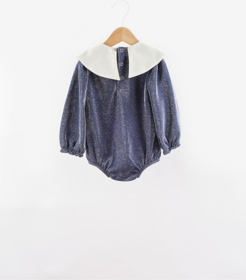 Le mabelle Navy Blue Collar Detailed Glitter Baby Girl Jumpsuit - Bailey - Image 2