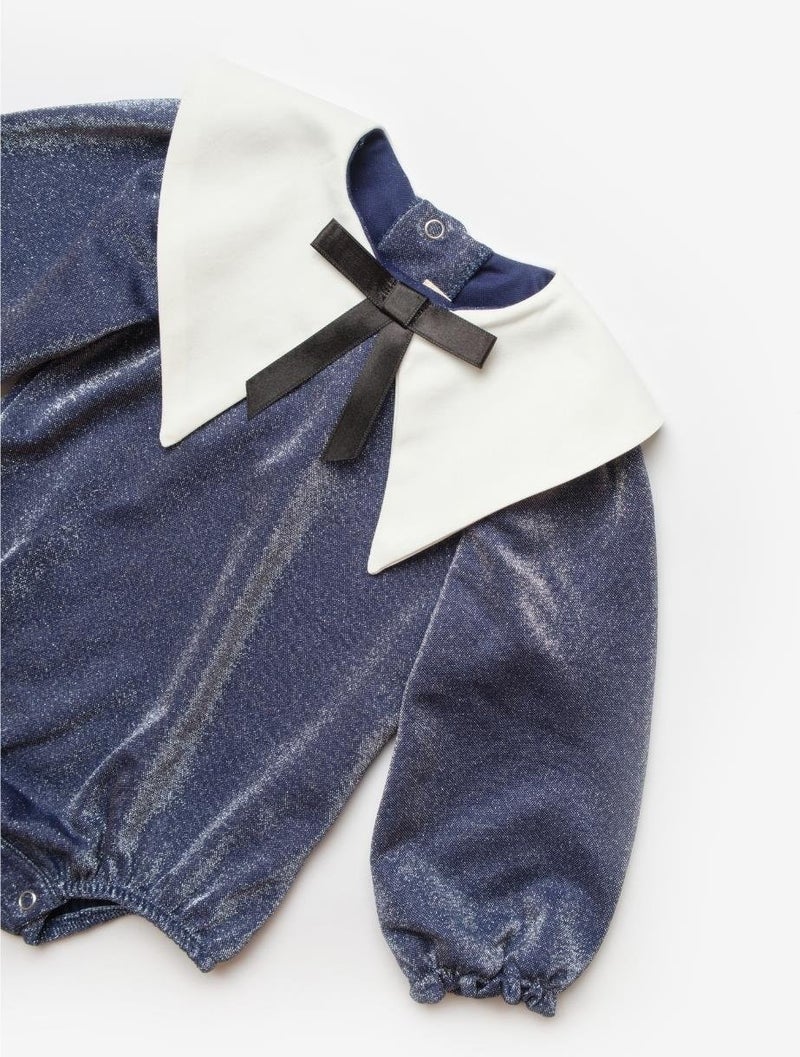 Le mabelle Navy Blue Collar Detailed Glitter Baby Girl Jumpsuit - Bailey - Image 3