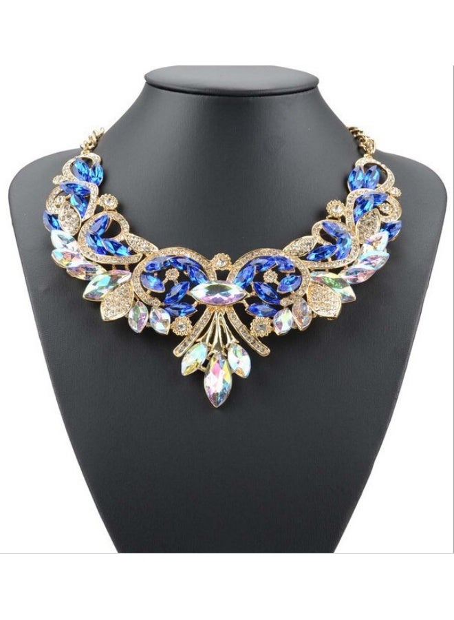 NIBEMINENT Fashionable Designer Exaggerated Rhinestone Floral Necklace for Women