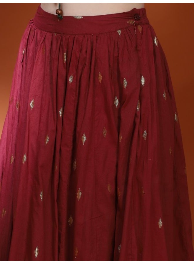 AKS Maroon & Green Woven Design Lehenga Choli With Dupatta Set - Image 3