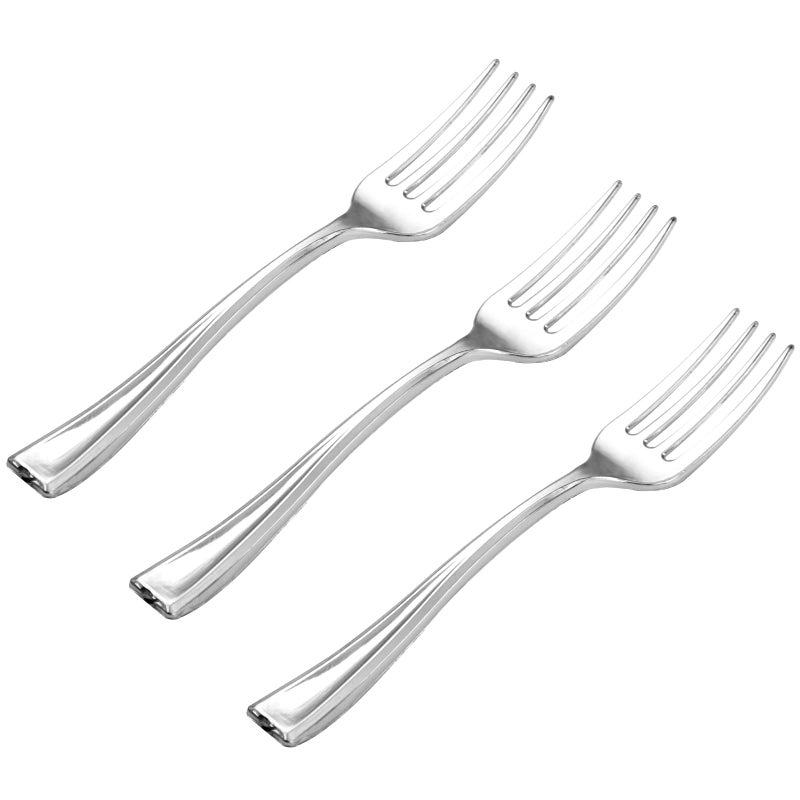 WDF 300 Pieces Silver Plastic Mini Forks 4 Inches Silver Plastic Forks Heavy Duty Plastic Tasting Forks Perfect for Small Appetizers and Desserts