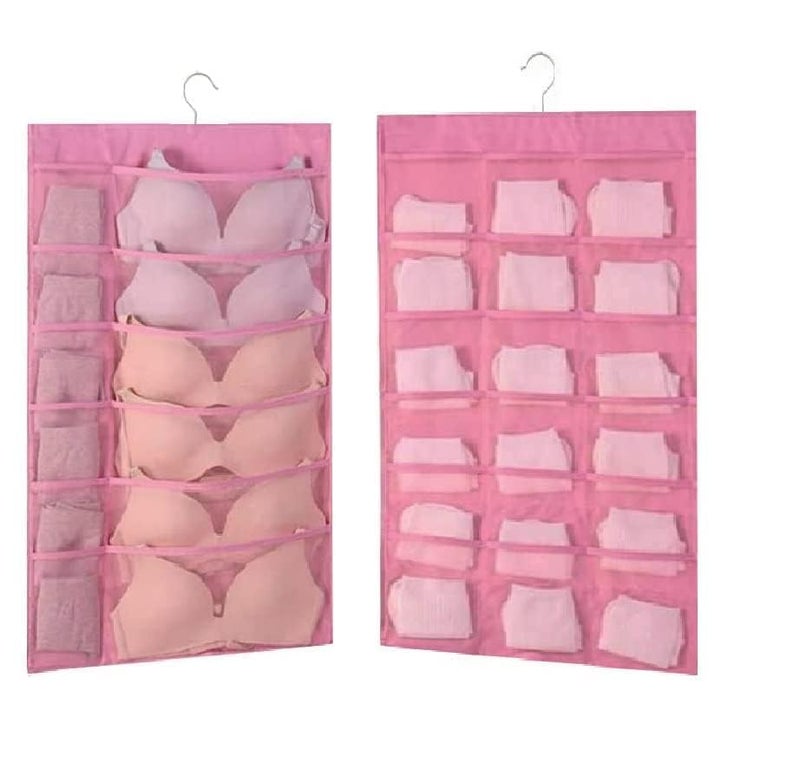 Granth Bag Manufacturing India GBMI Dualsided Wall Door Hanging Undergarments Organizer With 30 1218 Mesh Pocket Wardrobe Organizer For Clothes For Bra Underwear Underpants Socks Jewellery 78 X 40cm Pack of 1 Pink  - Image 1