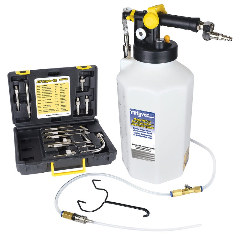 Mityvac MV7412 ATF Sealed Transmission Fluid Extractor and Refill Kit 25 Gallon 10 Liter Compressed Air Isolated Flow Control PressureVacuum Switch Valves MVA575 Flex Hose with Control Valve