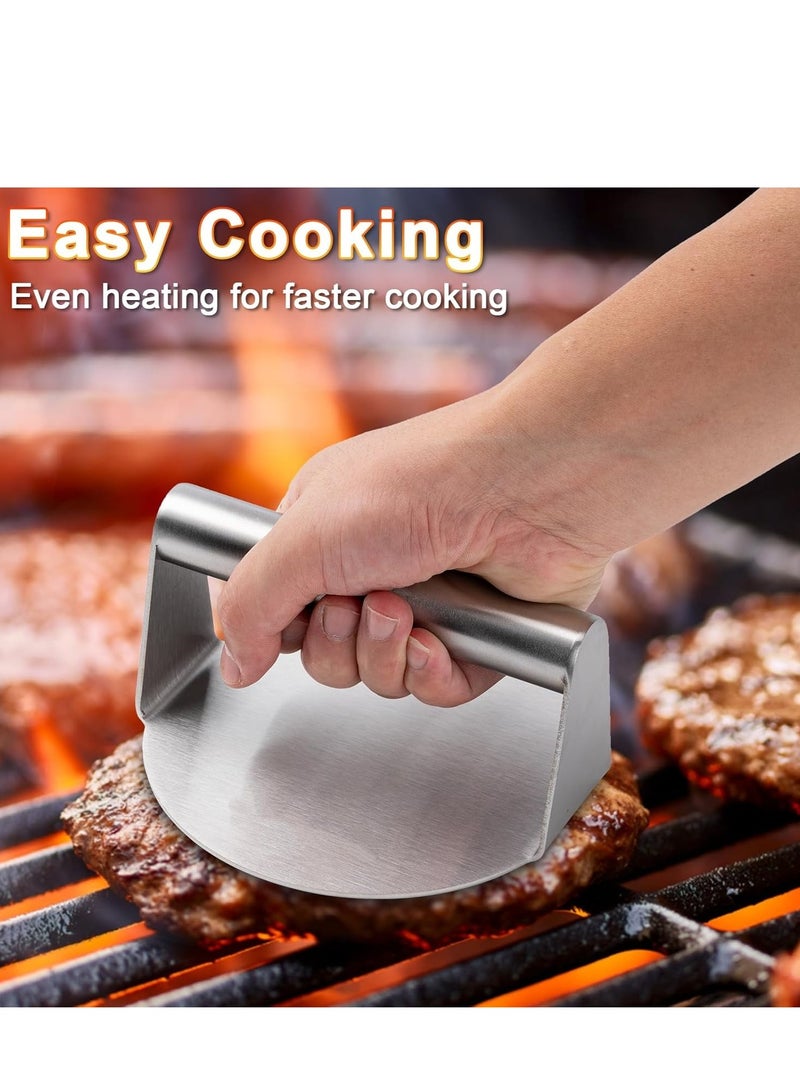 XICEN Stainless Steel Burger Press, 5.5 Inch Round Steak Patty Making Tools, Squeezing Grease, Griddle Accessories Kit, Grill Barbecue Tool, Kitchen Gadgets - Image 3
