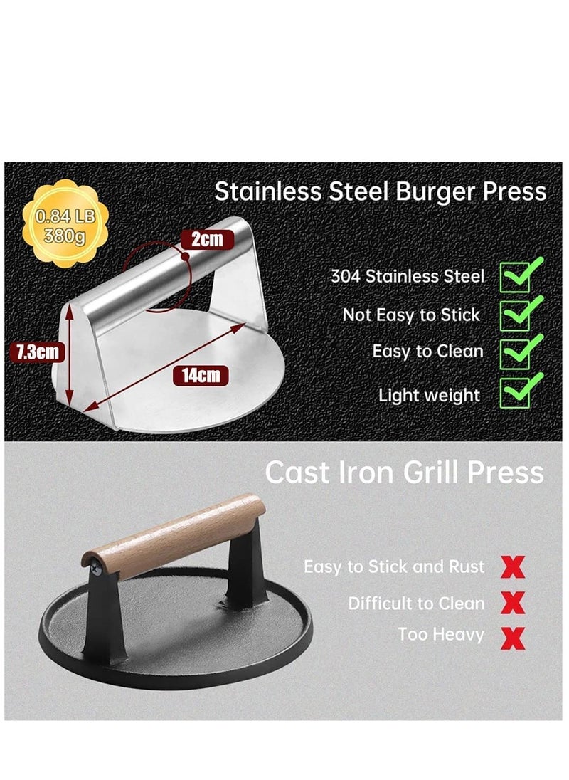 XICEN - Stainless Steel Burger Press Round Bacon Smasher Hamburger Patty Maker and Squeeze Grease Griddle Accessories Kit Flat Top Grill Barbecue Tools - Image 1
